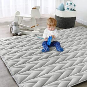 Baby Play Mat 71'' x 59'' (Improved Thickness), Muslin Toddler Playpen Mat, Large Baby Mat for Floor, Non Slip Cushioned Baby Crawling Mat Compatible with ANGELBLISS & BLBBLBGDD’s Playpen, Grey