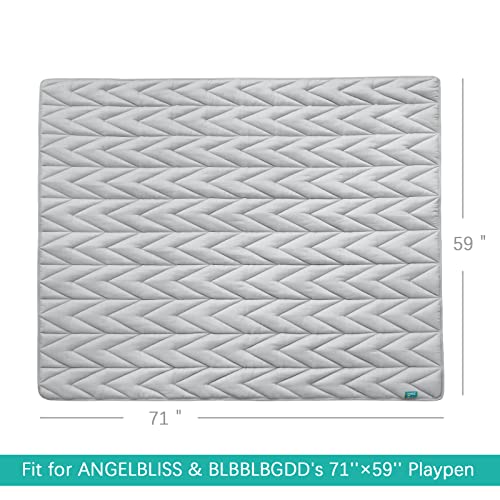 Baby Play Mat 71'' x 59'' (Improved Thickness), Muslin Toddler Playpen Mat, Large Baby Mat for Floor, Non Slip Cushioned Baby Crawling Mat Compatible with ANGELBLISS & BLBBLBGDD’s Playpen, Grey