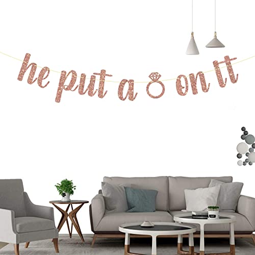 He Put a Ring On It Banner, Rose Gold Glitter Engagement Bunting, Wedding Bride Shower Party Decór Supplies