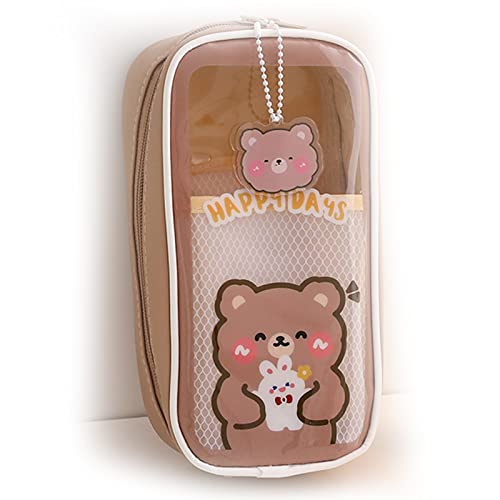 Kawaii Pencil Case, Aesthetic Pencil Case, Japanese Pencil Case, Transparent Large Capacity Cute Girl Stationery Bag (Bear)