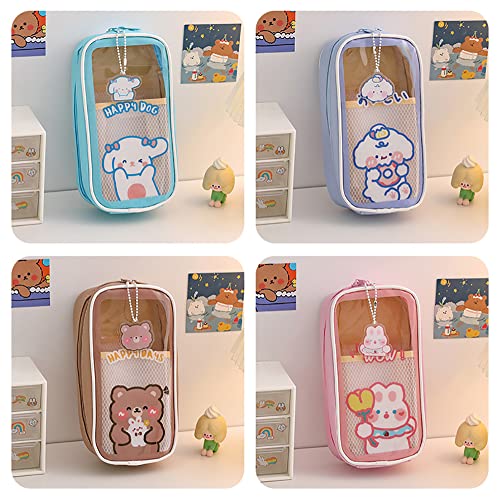 Kawaii Pencil Case, Aesthetic Pencil Case, Japanese Pencil Case, Transparent Large Capacity Cute Girl Stationery Bag (Bear)