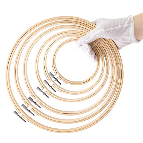 Matchne Embroidery Hoop 6PCS 4Inch to 10Inch Easily Loosen/Tighten Cross Stitch Supplies & Needlework Supplies Bamboo Wooden Hoops for Crafts