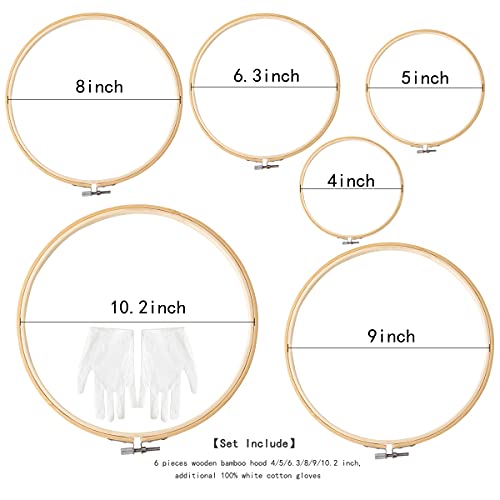 Matchne Embroidery Hoop 6PCS 4Inch to 10Inch Easily Loosen/Tighten Cross Stitch Supplies & Needlework Supplies Bamboo Wooden Hoops for Crafts