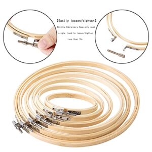 Matchne Embroidery Hoop 6PCS 4Inch to 10Inch Easily Loosen/Tighten Cross Stitch Supplies & Needlework Supplies Bamboo Wooden Hoops for Crafts