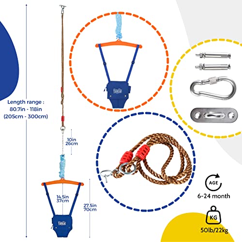 FUNLIO Baby Jumper with a Ceiling Hook for 6-24 Months, Baby Door Jumper for Indoor/Outdoor Play, Infant Jumper Doorway with Adjustable Chain, Easy to Assemble & Store (with a Ceiling Hook)