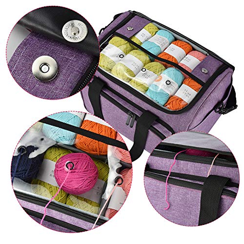 Kani Knitting Bag, Knitting Wool Yarn Tote Storage Bag with Shoulder Strap and Inner Divider for Wool, Needles, Yarn, Crochet Hooks, Knitting and Accessories Storage, No Accessories Included