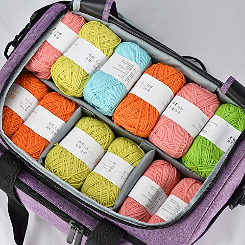 Kani Knitting Bag, Knitting Wool Yarn Tote Storage Bag with Shoulder Strap and Inner Divider for Wool, Needles, Yarn, Crochet Hooks, Knitting and Accessories Storage, No Accessories Included