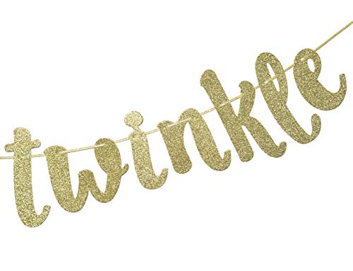 Twinkle Twinkle Little Star Banner, Glitter Birthday Banner, Baby Shower, Holiday Party Decorations (Gold)