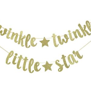 Twinkle Twinkle Little Star Banner, Glitter Birthday Banner, Baby Shower, Holiday Party Decorations (Gold)