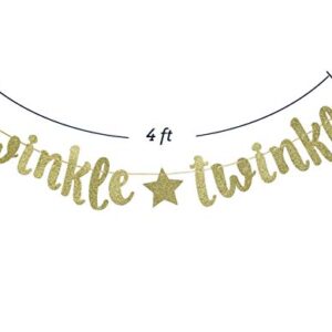 Twinkle Twinkle Little Star Banner, Glitter Birthday Banner, Baby Shower, Holiday Party Decorations (Gold)