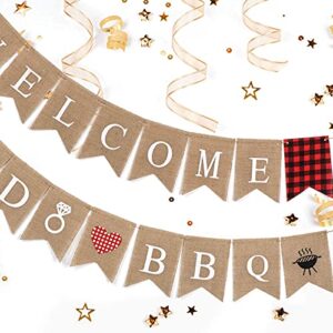 2 pcs burlap welcome i do bbq sign banners garland bachelorette party picnic wedding engagement bridal shower decoration bride to be sign, better be quick(bbq) photo backdrop supplies