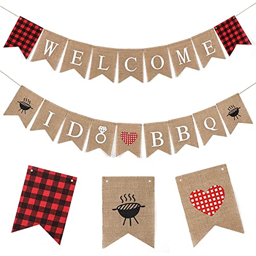 2 Pcs Burlap Welcome I DO BBQ Sign Banners Garland Bachelorette Party Picnic Wedding Engagement Bridal Shower Decoration Bride to Be Sign, Better Be Quick(BBQ) Photo Backdrop Supplies