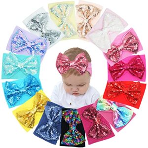yxiang 15pcs baby girl nylon headbands big bow hairband 5″ glitter bowknot headwrap for baby girls newborn infant toddlers kids -15 colors