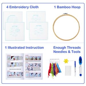 DPSKLTD Beginners Embroidery Stitch Practice Kit, 4 Pack Embroidery Kits to Learn 39 Different Stitches for Embroidery Starters, Craft Lovers with Detailed Instructions (Multi-1)