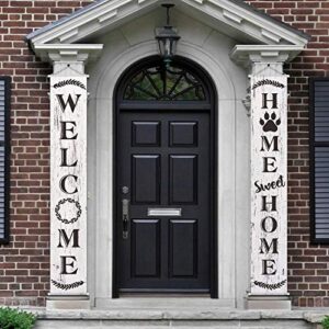 2 pieces welcome home banner vertical welcome signs for front porch, home sweet home welcome navy army for party home indoor outdoor decorations