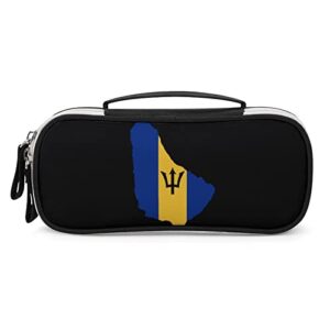 Barbados Flag Map PU Leather Pencil Pen Case Organizer Travel Makeup Handbag Portable Stationery Bag