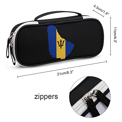 Barbados Flag Map PU Leather Pencil Pen Case Organizer Travel Makeup Handbag Portable Stationery Bag