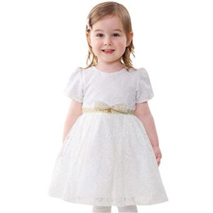 mitun semi toddler baby flower girls dress floral lace christmas birthday party elegant midi dress gift white-belt 6-12m