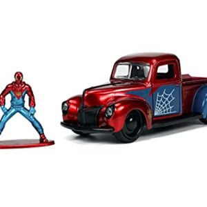 Jada Toys Marvel 1:32 1941 Ford Pickup Die-cast Car & 1.65" Proto-Suit Spider-Man Die-cast Figure, Toys for Kids Ages 8+