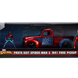 Jada Toys Marvel 1:32 1941 Ford Pickup Die-cast Car & 1.65" Proto-Suit Spider-Man Die-cast Figure, Toys for Kids Ages 8+