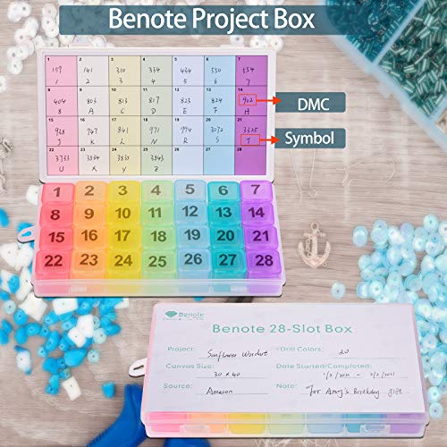 benote Diamond Art Painting Storage Containers, 28 Grids, Bead Storage Containers with Project Card/Label Stickers, Funnel Spoon Diamond Art Separate Containers, Bead Box