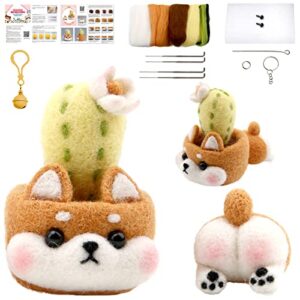 Needle Felting Beginner Kit, Needle Felting Kit, Needle Felting Starter Kit with Basic Felt Tools, Needle Felting Supplies with Foam Mat Felting Needles Wool Roving for DIY Crafts(Shiba Inu)