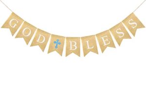 fakteen god bless burlap banner baptism first communion decorations for boys confirmation centerpiece decor baby shower and birthday party supplies