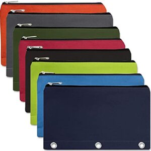 Pencil Case Bulk (12 Pack) 3 Ring Canvas Cloth Pencil Pouch Bags in Bulk Assorted Color Bundles (12 Pencil Cases in 8 Colors)