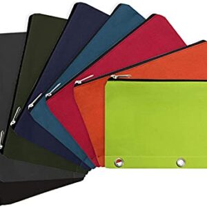 Pencil Case Bulk (12 Pack) 3 Ring Canvas Cloth Pencil Pouch Bags in Bulk Assorted Color Bundles (12 Pencil Cases in 8 Colors)