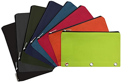 Pencil Case Bulk (12 Pack) 3 Ring Canvas Cloth Pencil Pouch Bags in Bulk Assorted Color Bundles (12 Pencil Cases in 8 Colors)