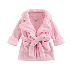 andannby infant toddler baby girl flannel soft bathrobes plush kimono robe pjs sleepwear with belt (pale pink, 2-3 years), 2-3t