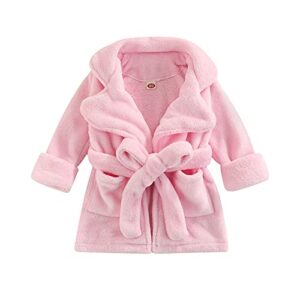 Andannby Infant Toddler Baby Girl Flannel Soft Bathrobes Plush Kimono Robe Pjs Sleepwear with Belt (Pale Pink, 2-3 Years), 2-3T