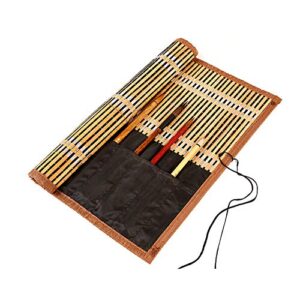 qjang portable chinese art writing calligraphy bamboo brush holder case pouch watercolor paint brush mat rollup organizer wrap protection bag large 15.35 x 13.77 inches (39 x 35cm)