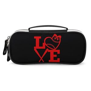 i love softball pu leather pencil pen case organizer travel makeup handbag portable stationery bag