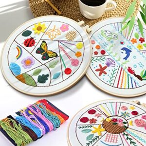 TINDTOP Beginners Embroidery Stitch Practice kit, Embroidery Kit for Beginners Include Embroidery Cloth Hoops Threads for Craft Lover Hand Stitch with Embroidery Skill Techniques (Colorful)