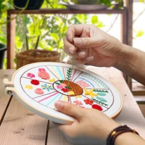 TINDTOP Beginners Embroidery Stitch Practice kit, Embroidery Kit for Beginners Include Embroidery Cloth Hoops Threads for Craft Lover Hand Stitch with Embroidery Skill Techniques (Colorful)