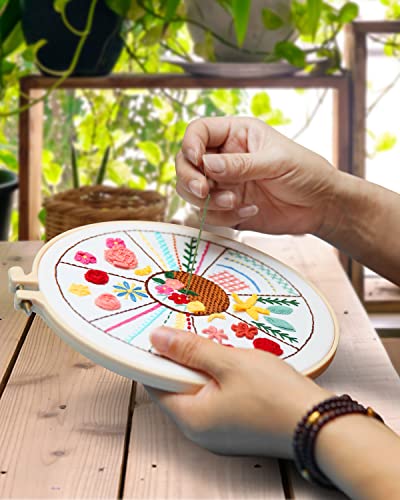 TINDTOP Beginners Embroidery Stitch Practice kit, Embroidery Kit for Beginners Include Embroidery Cloth Hoops Threads for Craft Lover Hand Stitch with Embroidery Skill Techniques (Colorful)