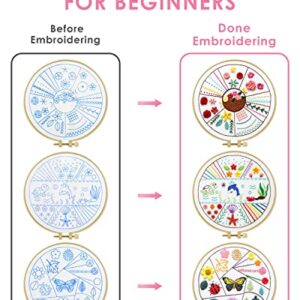 TINDTOP Beginners Embroidery Stitch Practice kit, Embroidery Kit for Beginners Include Embroidery Cloth Hoops Threads for Craft Lover Hand Stitch with Embroidery Skill Techniques (Colorful)