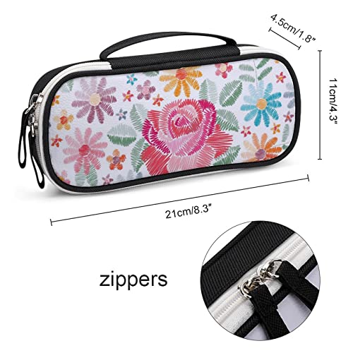 Vintage Flowers PU Leather Pencil Pen Case Organizer Travel Makeup Handbag Portable Stationery Bag