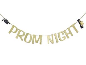 prom night gold glitter banner, prom party paper decors backdrops, graduation garland, class of 2023 grad party decorations supplies (gold)