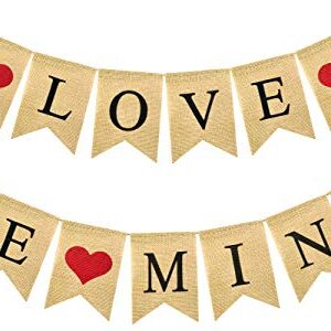 FAKTEEN Love and Be Mine Burlap Banner Garland with Hearts for Happy Valentine's Day Decorations, Rustic Wedding Anniversary Birthday Party Supplies