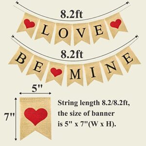 FAKTEEN Love and Be Mine Burlap Banner Garland with Hearts for Happy Valentine's Day Decorations, Rustic Wedding Anniversary Birthday Party Supplies