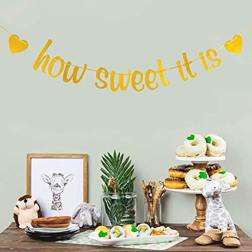 How Sweet It Is Banner for Engagement Bridal Shower Wedding Baby Shower Birthday Party Decorations Sign Gold Glitter