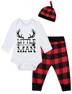 baby boys girls cute deer little man long sleeve plaid clothes outfit set（0-3moths）
