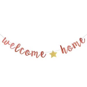 rose gold glitter welcome home banner, bunting garlands for housewarming, homecoming return party, wedding celebrations, family/baby shower theme party decoration supplies