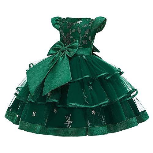 Toddler Kid Baby Girl Vintage Lace Flower Ruffle Tutu Bow DressFirst Communion Christening Baptism Wedding Birthday Party Princess Pageant Wedding Bridesmaid Formal Prom Short Gown Green 5-6 Years