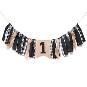 wahawu lumberjack banner for 1st birthday – highchair banner for first birthday party, theme garland for birthday decoration, photo booth props (lumberjack highchair banner black)