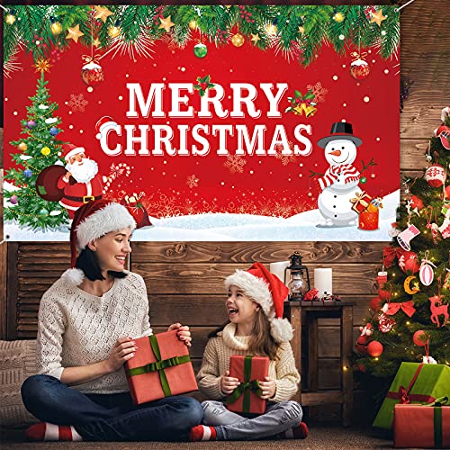 Winter Christmas Backdrop for Photography Banner Extra Large Snow Wonderland Backdrop Winter Snowman Scene Xmas Tree Background for Photoshoot Christmas Decorations, 72.8 x 43.3 Inch (Vivid Style)