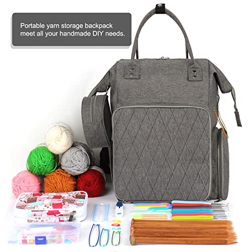 Aeelike Yarn Storage Crochet Bag Backpack, Knitting Project Bag with Grommets, Yarn Organizer with Removable Inner Dividers, Portable Knitting Bag for Yarn Skeins Knitting & Crochet Supplies