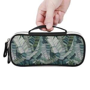 Tropical Camo Leaf PU Leather Pencil Pen Case Organizer Travel Makeup Handbag Portable Stationery Bag